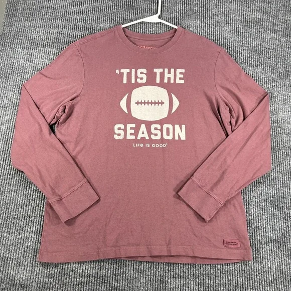 Life is Good Shirt Mens Large Red Long Sleeve Football Season Crusher Crew - Picture 3 of 10